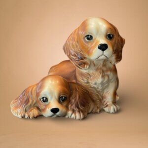 Vintage Shafford Porcelain Cocker Spaniels  Figurine Collectible Golden Brown